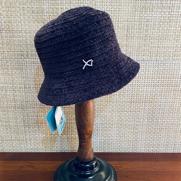 Slate Gray Black Chenille Bling Bucket Hat by Betmar - Picture 1 of 11